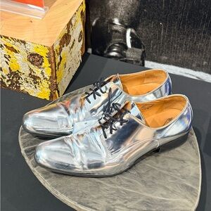 John Fluevog Men's Shiny Silver Oxfords